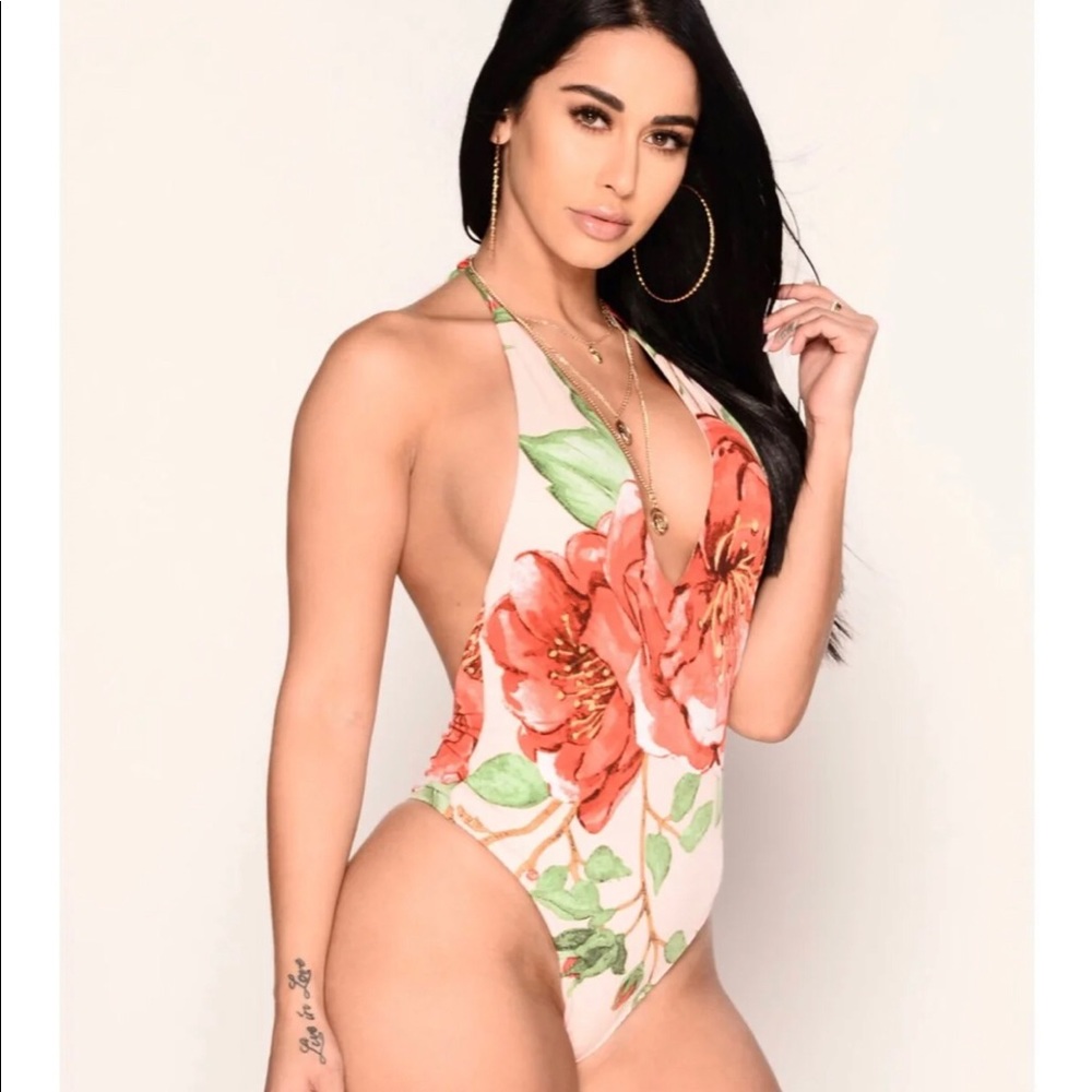 Beige Floral Bodysuit